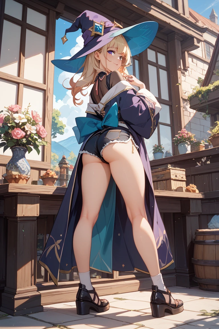 Anthro, white fluffy cat, full body, male, adult, hand paws, long fluffy tail, fluffy chest, strong, light robe, light pants, flip flop, fancy dancer clothing, crop top, ornate clothing, blue circular eyewear, necklace with pendant, abdomen on display, serious look, warm expression, hairy body, 8K, dynamic lighting, ultra detailed, masterpiece, street of a medieval town, raining