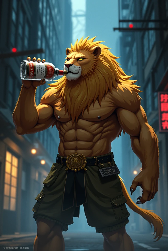 Strong and muscular lion with team shirt 