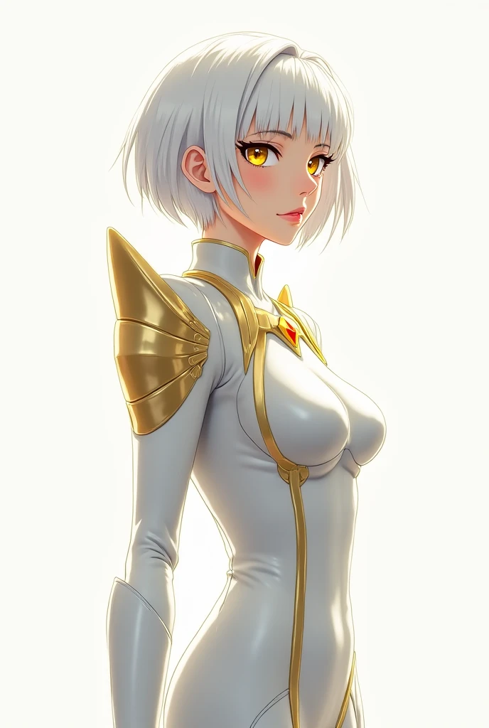 1 woman, off the shoulder,(white bodysuit ),facilitates, without sleeves,huge pectoral muscle,(contemptuous expression on faces), shiny skin, Best quality, masterpiece,