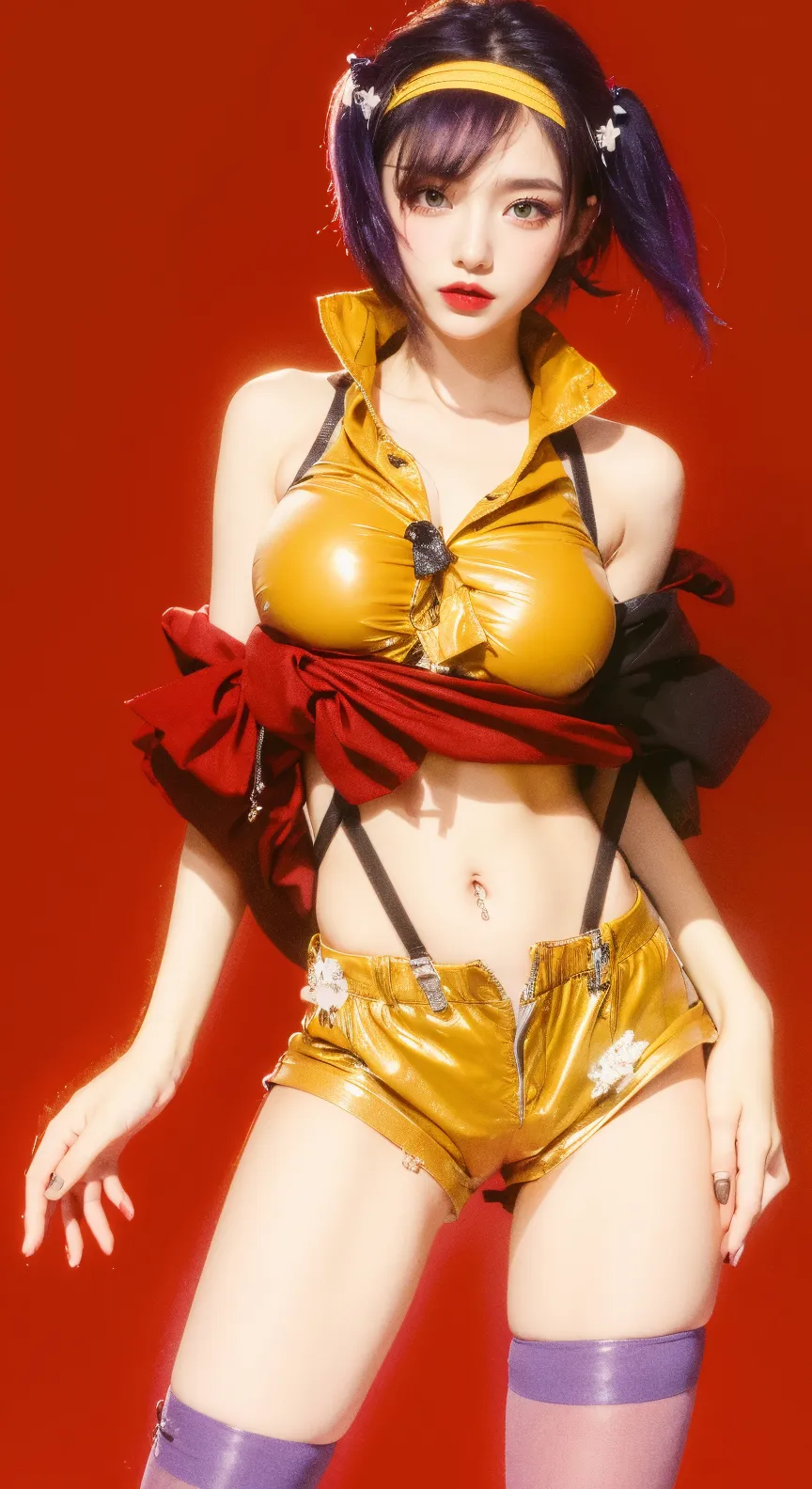 anatomically correct,solo,1girl,Pearl thong,(PugilismForm),wide hips,light frown,standing,thin gap,colorful background,cowboy shot,masterpiece,best quality,3d,realistic,skin texture