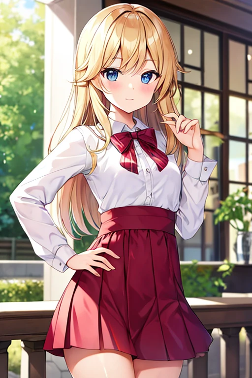 pretty girl、Young face、Blonde、Twin tails、Wavy Hair、Pink eyeischievous face、Spoiled brat、uniform、(Sailor suit)、Immature body、Small breasts、smile、Sweat、sexy panties、(Thick thighs:1.5)