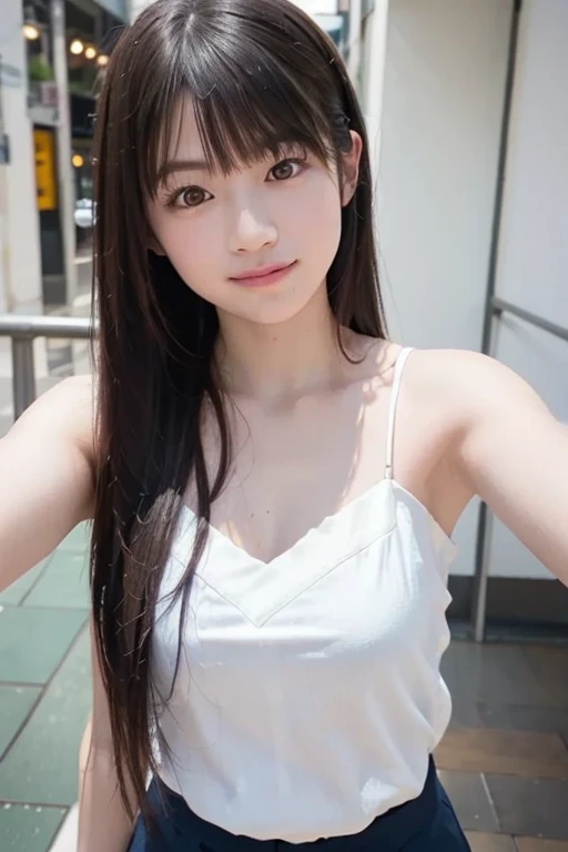 One Girl , 16 years old,((Middle school students)), Smile, highest quality, Running Girl,, Thin white ultra-thin transparent camisole:1.7, On the way to school, (Long and thin:1),small under the chest, The wind is blowing,Hair soars,(Nipples are visible),(Nipples are visible through the),(The shape of the breasts is clearly visible),(The shape of the breasts is clearly visible),