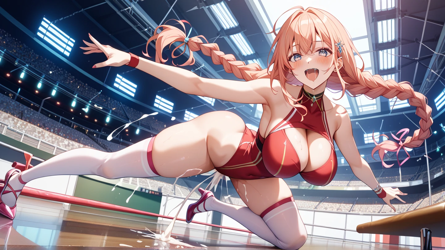 anime girl, wrestling ,hight resolution, top-quality, ultra-quality, sweat, face、full of sweat, wrestling ring ,micro bikini, big ass, big breasts,
