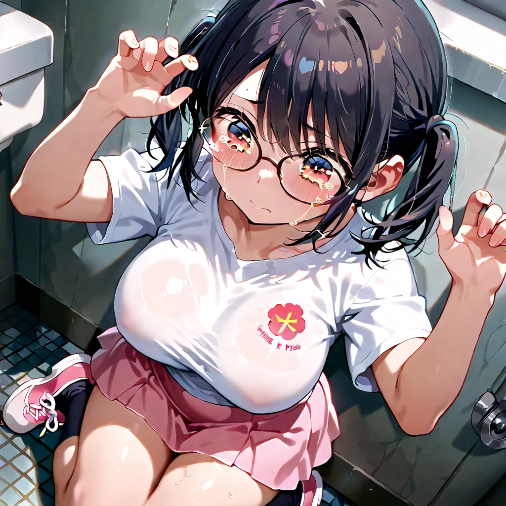 (8k、Best image quality、highest quality、masterpiece)、Detailed face、One girl、Grey Eyes、embarrassed face、((Grin))、huge breasts、((see through camisole))、((see through))、((Plaid skirt))、((open pussy))、sit、spread legs、white buggysocks、shoes、Shoot from below、sitting on the seat,in the train,Nipples,Oppai,fingering pussy,vaginal finger,hand to pussy,touch oun vagina,Exposure,pussy juice,wet pussy,cum on face,milk made braids,black hair,li,lo girl,glasses,