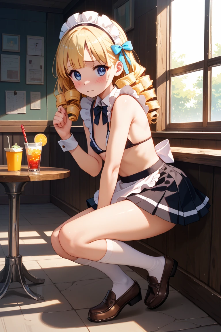 (eating lunch: 1.2), background is a classroom during lunch, lunch box on a desk, sitting on a chair, girl eating lunch around, cinematic lighting, (bikini: 1.1), (fusion of sailor suit and garter belt: 1.1), (usa ear 1.3), thick eyebrows, small breasts, pigtails, beautiful blonde, braid, (masterpiece), ((highest quality)), (super detailed), Full body anime girl, clean and detailed face, beautiful eyes with high resolution, five fingers, textile shading, perfect human body structure, perfect anatomy,