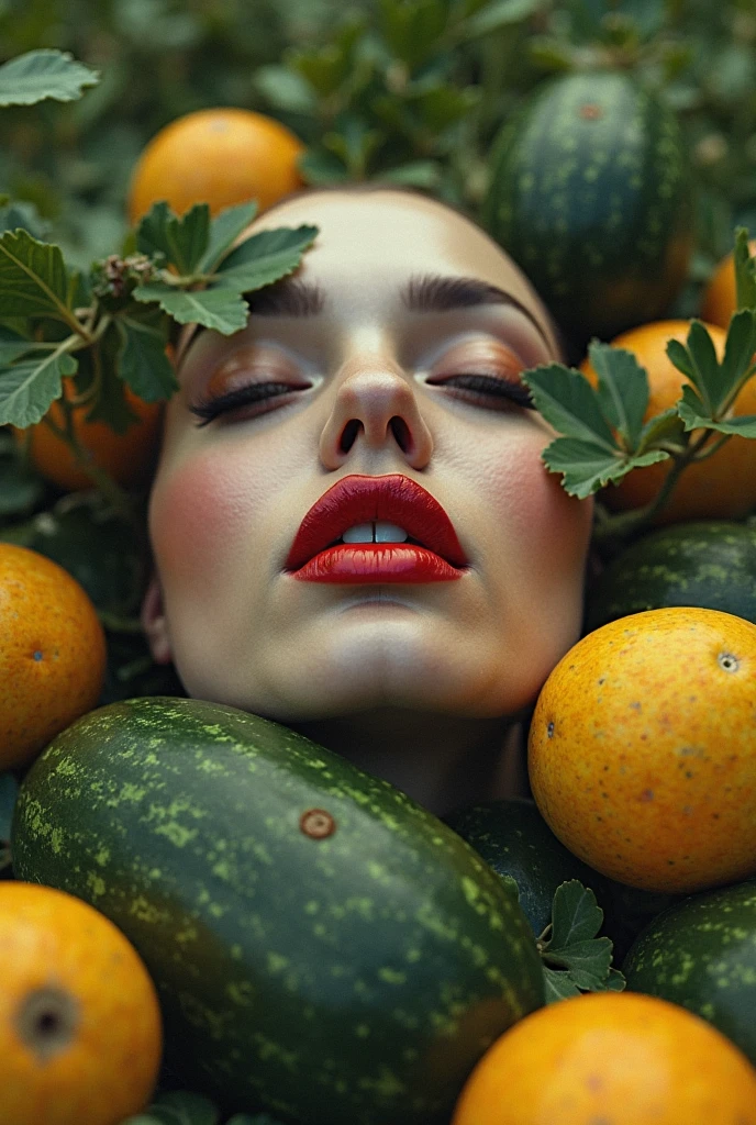 there is a woman that is laying down with oranges, beautiful digital artwork, realistic digital art 4 k, realistic digital art 4k, by Alexander Kucharsky, hyperrealistic digital painting, 8 k realistic digital art, hyperrealism. fantasy 4k, hyperrealistic fantasy art, photorrealistic concept art, photorealistic digital arts, highly realistic digital art