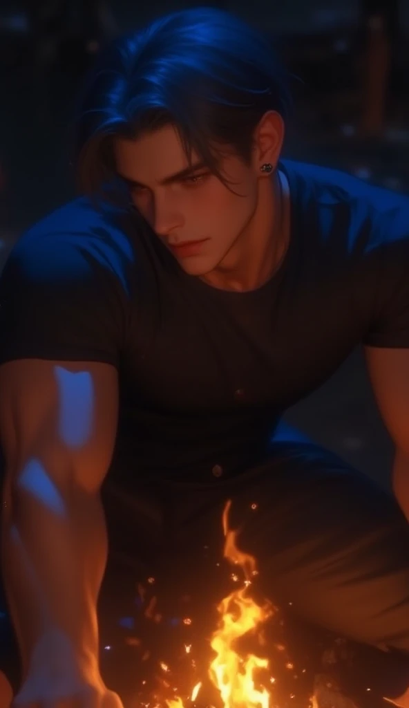 Young vampire baring his fangs.