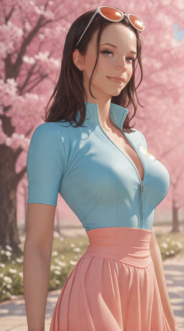 An innocent 20-year-old girl, (white sleeveless Asymmetrical top:1.5), (Tulip skirt:1.5), (high heels), (Dramatic Pose),smile, (High Ponytail),natural Park、RAW Photos, (8k, highest quality, masterpiece:1.2), (Intricate details:1.4)、(Photorealistic:1.4), Octane Rendering, Complex 3D rendering with ultra-detail, Studio Soft Light, Rim Light, Vivid details, Super Detail, Realistic skin texture, Detailed aspect, Beautiful details in the eyes, Highly detailed CG Unity 16k wallpaper, compensate, (Detailed Background:1.2), Glowing Skin, whole body, (thin legs:1.2), (small waist), (Cleavage), (looking at viewer:1.2)