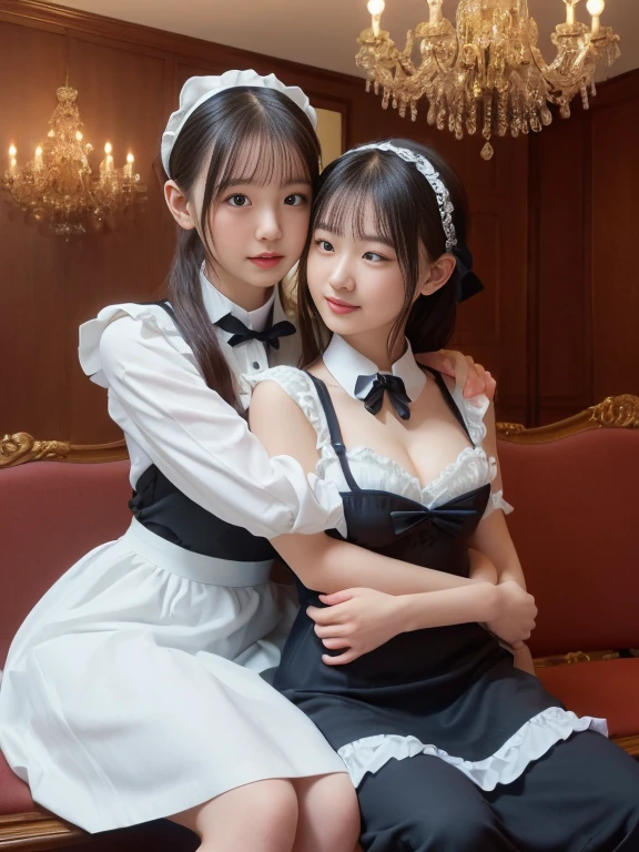 (1 Girl Solo, 1 Sexy Woman, Black Hair, Short Hair, Waved Bub Cut,:1.4), ((maid cosplay, solo, looking at viewer, puffy short sleeves, puffy sleeves, short sleeves, 1girl, maid headdress, chain, frills, white gloves, cowboy shot, large breasts, pointy hair, gloves, smile, open mouth,gothic, gothic maid)), (seductively posing on all fours on a bed, looking up flirtatiously:1.3), ((anatomically correct)), (Futuristic Portrait), (Extreme-Close-Up:1.2), Rim Lighting, Cinematic Light, (On The Bed, depth of field:1.2), no futuro telhado de luz neon, SSCI - FI e Fantasia, intrincado e muito bonito e elegante, altamente detalhado, pintura digital, art-station, arte conceitual, smooth and sharp focus, illustration, Arte de Tan Zi e Ayanamikodon e Alphonse Mucha e Wlop
