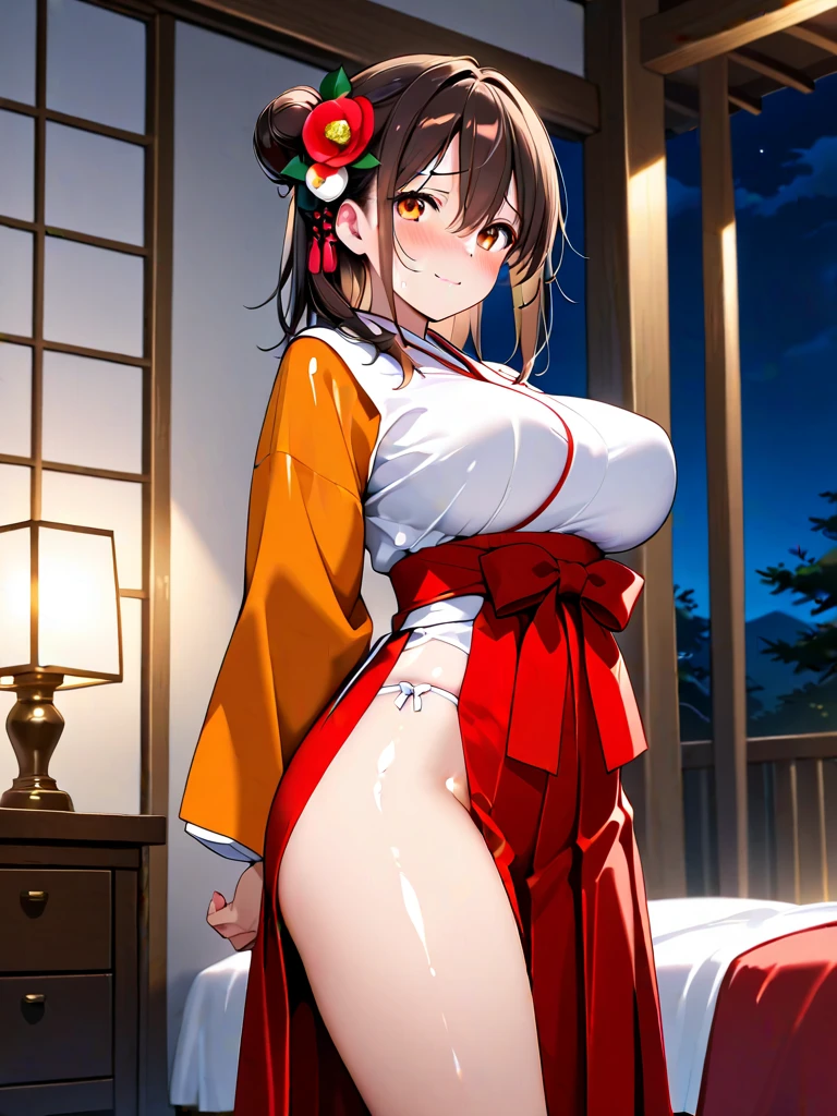 Hot naked woman with GIANT and out in a Japanese house during night