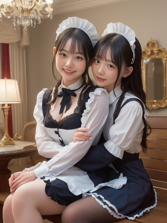 (2girls, twins:1.3), (beauty girls, delicate girls:1.3), (20 years old:1.3),
break, (cute maid uniform, ruffle blouse, pink ribbon tie, skirt:1.2),
break, (maid cafe:1.2),
break, very fine eyes, (symmetrical eyes:1.3),
break, (huge breasts:1.2), brown eyes, parted bangs, brown hair, Voluptuous things,(plump body:1.1)
break, (eyes and faces with detailed:1.0),
break, (masterpiece, best quality, ultra detailed, detailed face, 8k)