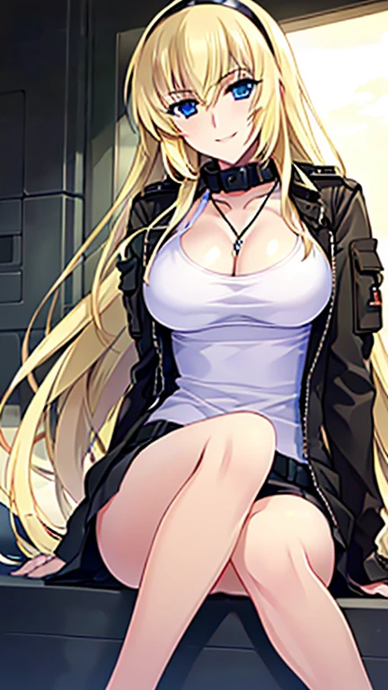 (Cool girls.Well-formed face.Tall.Beautiful white skin.A very muscular, thin body.Beautiful six pack abs.Big eyes.Blonde.Center part straight hair.I can see your forehead.Beautiful Blue Eyes.Heavy eye makeup.Dark lipstick.Tight waist.Very large breasts.Very large breastsの谷間.Beautiful pale pink areola.Firm skin).(See-through tank top.Nipples are visible.Black shorts.there are a lot of earrings).(Future City.A deserted alleyway late at night.sitting on a worn out sofa.Smoking a cigarette.Smiling)Perfect Face.Accurate human body.Accurate 5 fingers.High resolution.Full body image