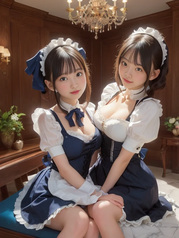 Big eyes,Natural Makeup, Long Hair、Hair with a loose perm、(Redhead with half-tails), (Big smile), Laughter, Symmetrical cute face,Round face, Red eyes,Two maids embracing each other、They press their boobs together、The two put their faces together、 (White headdress、Clothes with frills, Black lace clothes),, girl, whole body, , (masterpiece,Best image quality:1.3),(detailed:1.2),(One Girl), A cute black maid outfit, Dark Night))),,(((Upper body naked))),(((Open maid uniform))),(((nude))),(((おっぱいのdetailed))),(((Nipples))),(((Small Boobs))),(((Flat Chest))),(((Small breasts)))、Are standing
