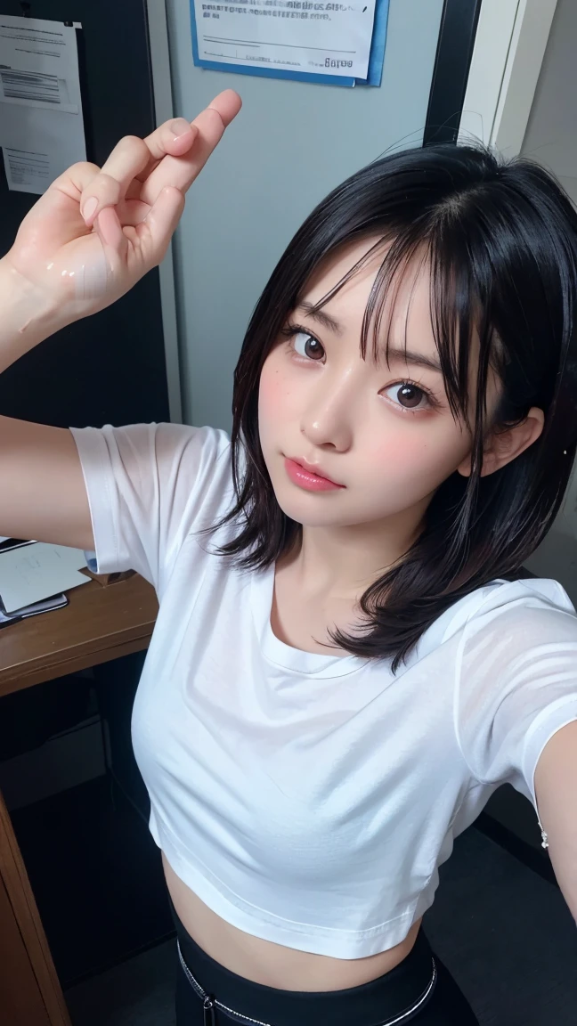 8K、High definition、Ultra Detail、Photorealistic、Realisticで正確な描写、Realisticで正確な人体構造、High resolution、Highest quality、Japanese beautiful girl、masterpiece,Highest quality,taller than, Raw photo , One girl, shirt, alone, Gym suit, Realistic, white shirt, Bloomers,Beautiful Face,Face Focus、((A very cute face, just like a popular Japanese idol, Very beautiful big black round eyes, Very beautiful short black hair)), Very beautiful slim body、 An innocent smile