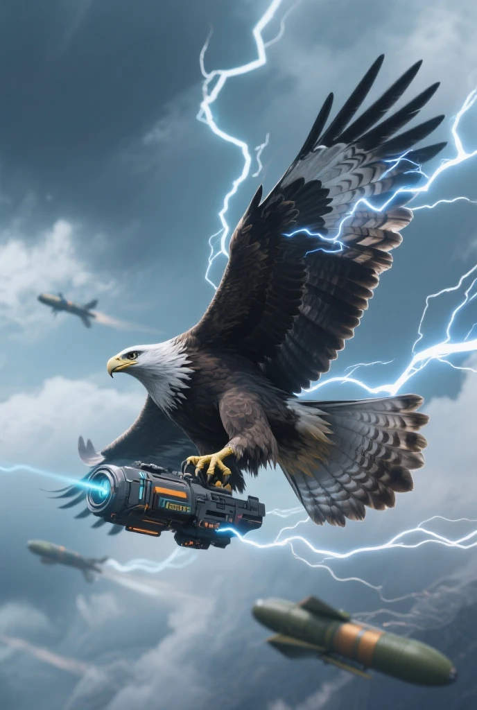 Eagle with green eyes, metal body on Vulcan