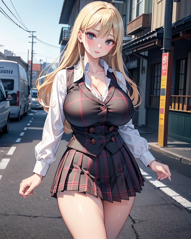 (masterpiece),(top-quality:1.2),1girl in,(masuter piece:1.3),exquisitedetails, Highest quality 8K resolution, Ultra-detailed, Realistic, Vibrant colors, Soft tones, With warm and gentle lighting,(Beautiful plaid scarf:1.3),(Preet Pink Ruffled Ribbon Dress,) (Brown long coat:1.2) early evening,Big sunset,(Smooth straight blonde hair:1.2),(Hair parted in the middle:1.3),(Glowing hair),(Dark blue eyes:1.3),White skin, hair clips,Overflowing soft and gentle feelings,(The promenade is full of flowers),The sun's rays illuminate joy and pure love, Warm golden glow,The atmosphere is full of happiness and laughter, As if celebrating love,Sticking to ultra-detailed depictions and vivid colors. In a style that blends romanticism and realism、You can feel the depth of love,color palettes,Create an ethereal atmosphere like a dream,and the lighting is soft and diffused, Shine a gentle light on your face,The artwork is a masterpiece,(large breast:1.4)、zettai ryouiki、pussy
