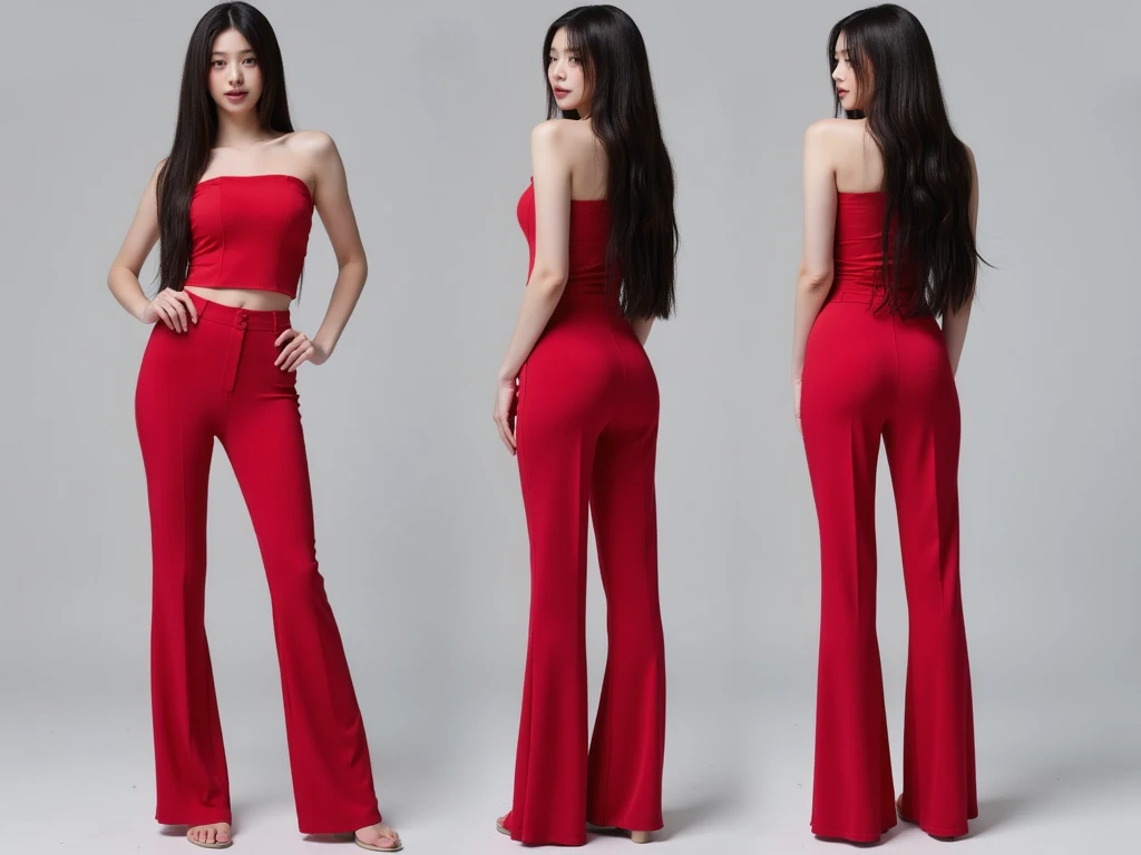 (RAW shooting, Photoreal:1.5, 8k, highest quality, masterpiece, ultra high resolution), perfect dynamic composition:1.2, Highly detailed skin and facial textures:1.2,beautiful and aesthetic:1.2, caucasian:2, standing:2, full body:2, shoes:1.2, necklace:2, Fair skin, (large breast:1.5, Chest gap:1.5),(1girl, tall, long legs, makeup:1.2, single braid, thicc tight:1.4, red top:2,sleeveless:1.2,,red pants:2,belt:1.2),(simple background:1),