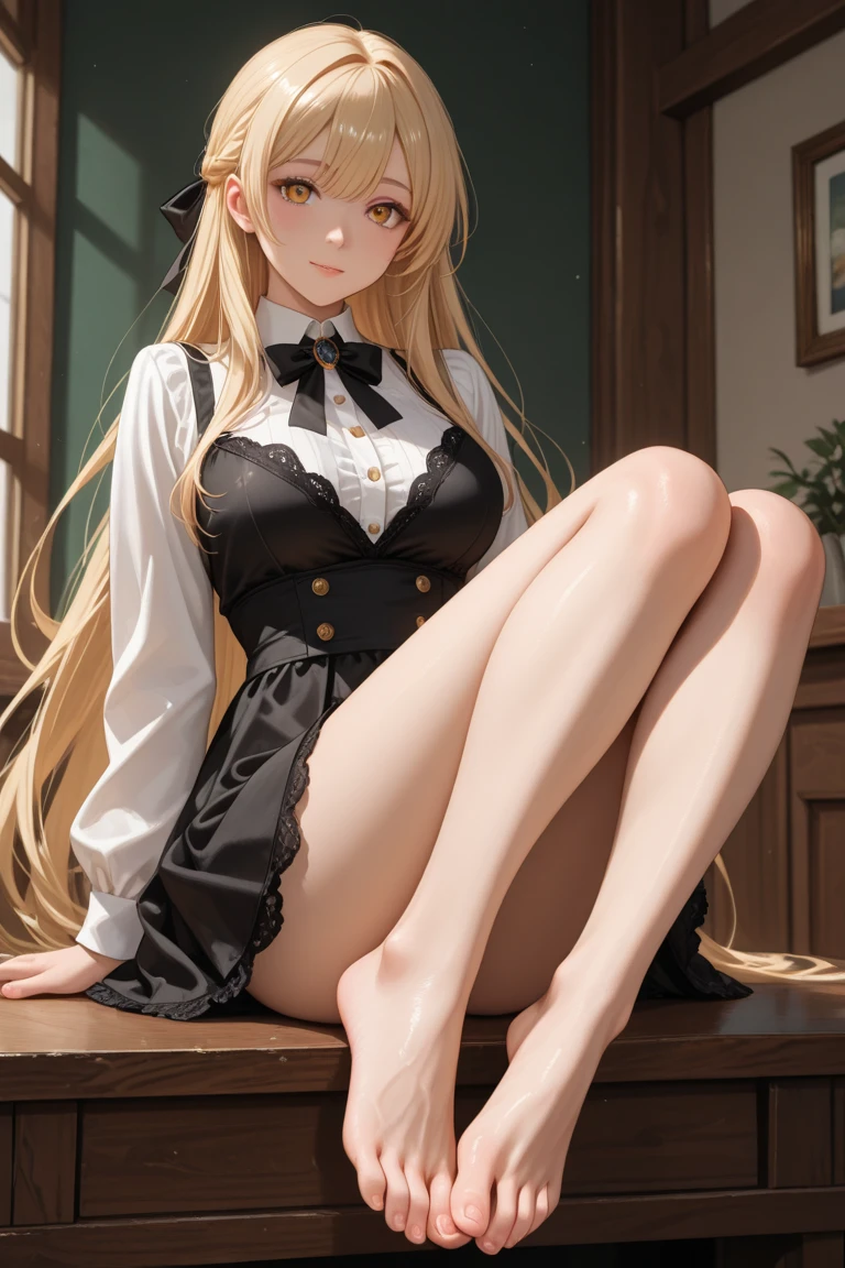 ((highest quality、High resolution))、Portrait、Blonde、Sexy Dress、((Beautiful girl shows her panties))、I'm tempting you、I'm inviting you to have sex