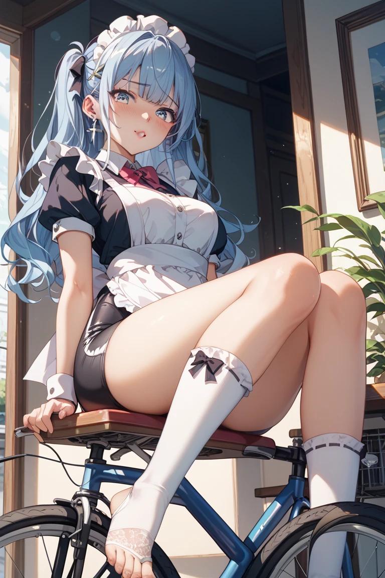 Roxymigurdia, Roxy, Ahoge, black ribbon, blue eyes, blue hair,  short braided hair,hair between eyes, hair ribbon, long hair, blush,embarrassing,smile,(Bunny girl:1.5),(White Playboy Bunny:1.0),black pantyhose,stiletto heels,have a magic wand,
break looking at viewer,
break outdoors, city,
break (masterpiece:1.2), highest quality, High resolution, unity 8k wallpaper, (figure:0.8), (detailed and beautiful eyes:1.6), highly detailed face, perfect lighting, Very detailed CG, (perfect hands, perfect anatomy),