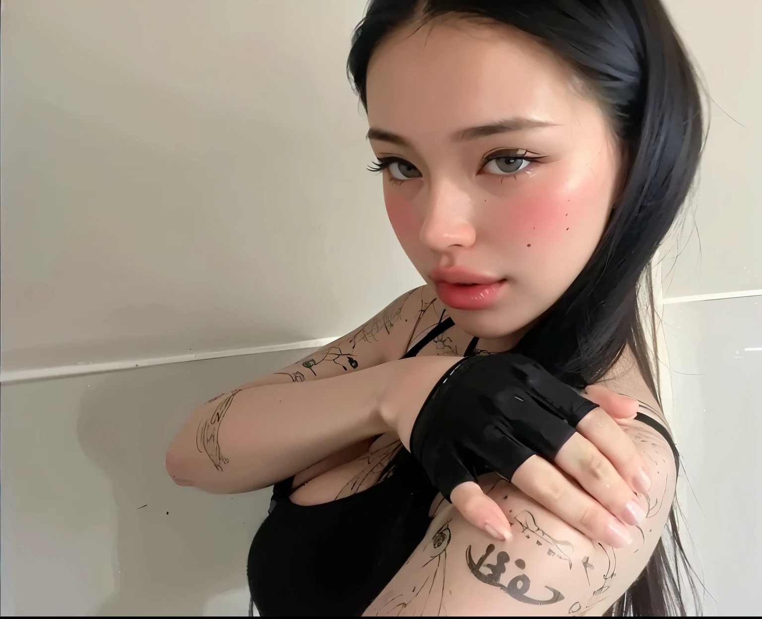 arafed woman con tatuajes on her arms and arms and arms, Retrato de Sophie Mudd, con tatuajes, entintado, manga del tatuaje en su brazo derecho, of taiwanese girl con tatuajes, anna nikonova aka newmilky, anastasia ovchinnikova, tatuado, charli xcx, by Emma Andijewska, Angelina Stroganova, Alina Ivánchenko