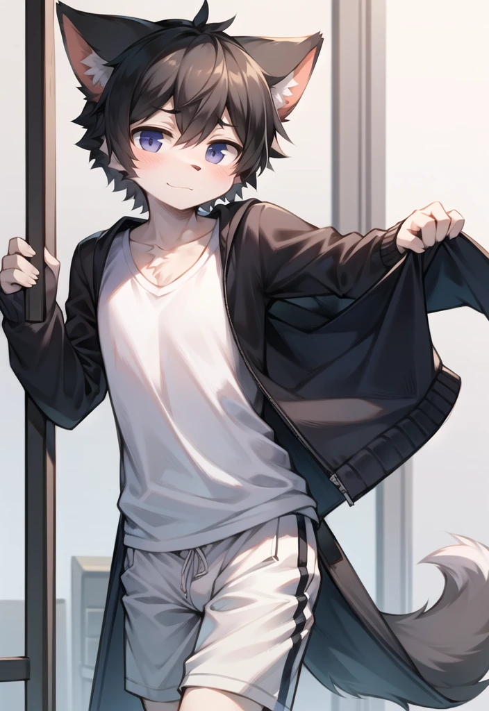 bunny boy,bunny ears,Rabbits have long ears,male focus,Characteristics of a three-year-old boy,furry men ,Furry Shota,One meter six height,Short sleeves and jacket