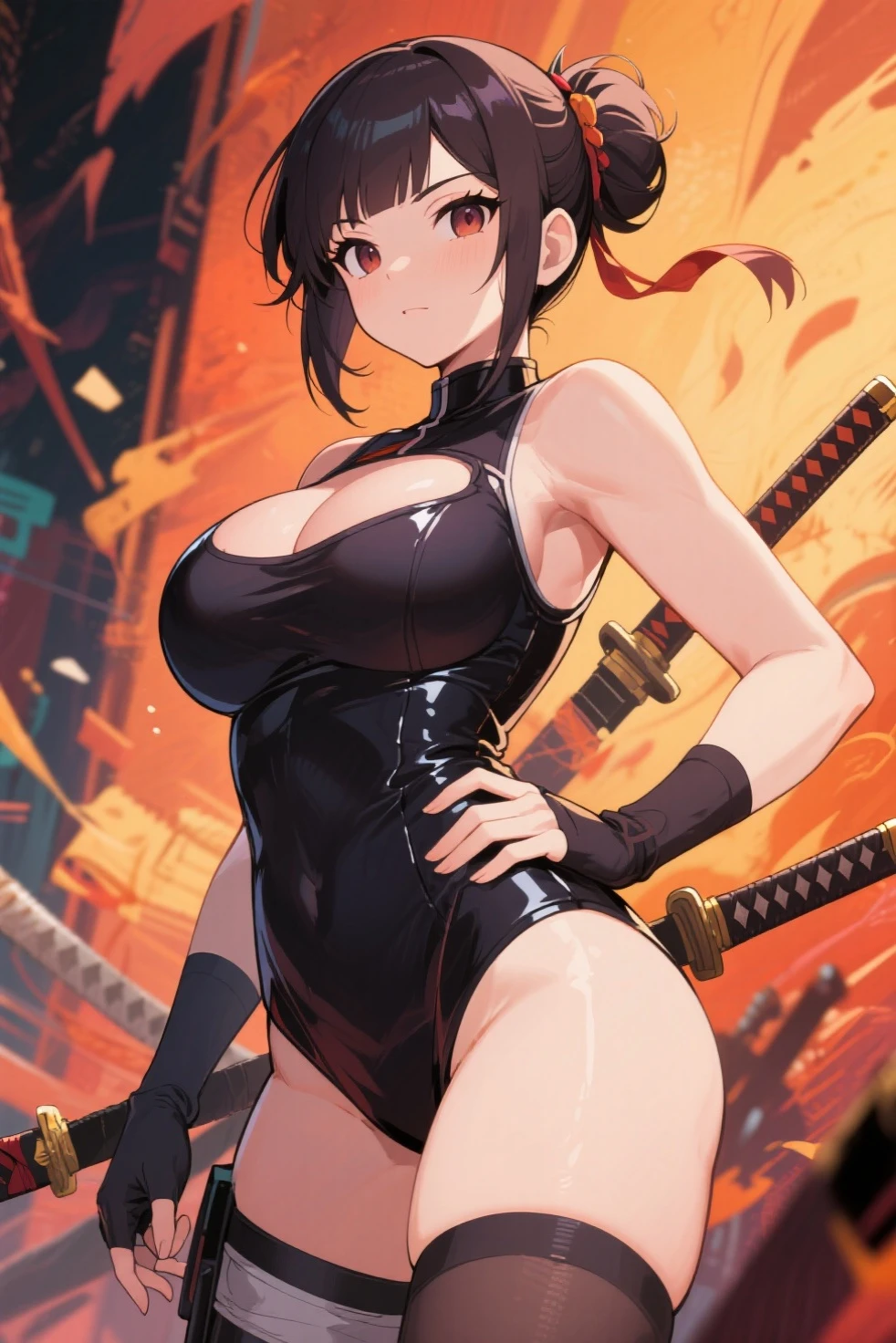 Beautiful samurai, samurai armor ,trending on artstationh, Sharp focus,, Intricate details, Highly detailed,, intricate face details,Curvy physique, Fitness model, Thick body， (Bare shoulders),(No bra),(No panties),(((spilled breasts))),Black areola ,model in Japan，((Sexual suggestiveness))，at the palace，vibrant, Colorful, 4K, Intricate details, big breasts enchanting, Professional manufacturing, Beautiful vector illustration, 12k resolution, 。.。.。.。.3D, All characters in detailed full body, Highly detailed, vibrant, Ultra high quality, hyper photorealism, Photorealism, rendering by octane]