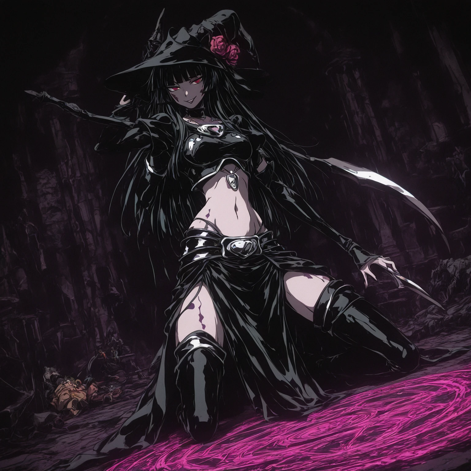 anime girl, bleach anime, soul reaper, sword, zanpakuto, vastolorde mask, fractured mask, hot, sexy, cute, black eyes, tall, full body, masterpiece, looking at the viewer, black fur on shoulders, coat, hollow shinigami,