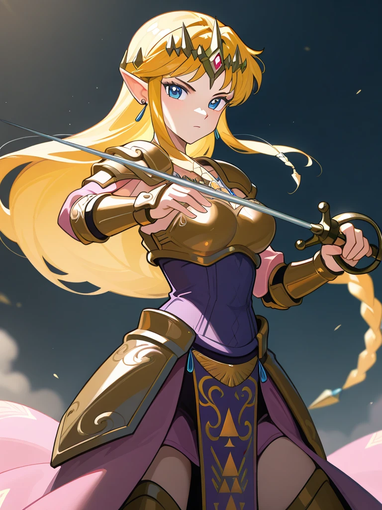 score_9,score_8_up,source_7_up,source_anime,masterpiece BREAK 1girl,<lora:pony-sunrise:0.8>,princess peach,looking at viewer,forest,trees,fallen leaves,path,dark skies,grey sky,looking at viewer,desaturated,muted palette,top quality,best quality,1girl,sunrise stance,holding,holding weapon,holding sword,standing,covered nipples,thighhighs,detached sleeves,skin tight,pink spandex top,cameltoe,