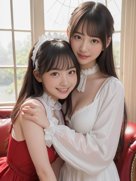 una hugs, with maid clothes, sexy