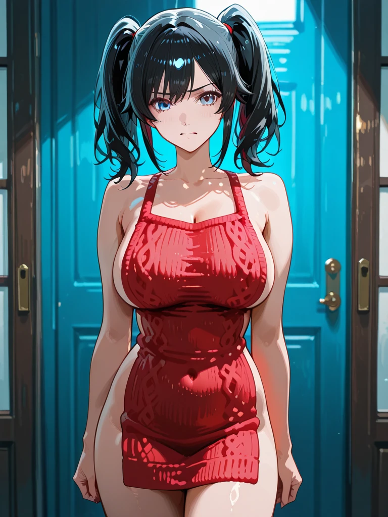 Ace, 4k, High Resolution, Masterpiece, Best Quality, Head: 1.3, (Korean K-pop Idol), Fine Skin, Sharp Focus, (Cinema Lighting), Clavicle, Morning, Soft Light, Dynamic Angle, [: (detailed face:1.2):0.2], armpit wrinkles, thigh gap, red dress, slim, mid-chest, cleavage, full body,