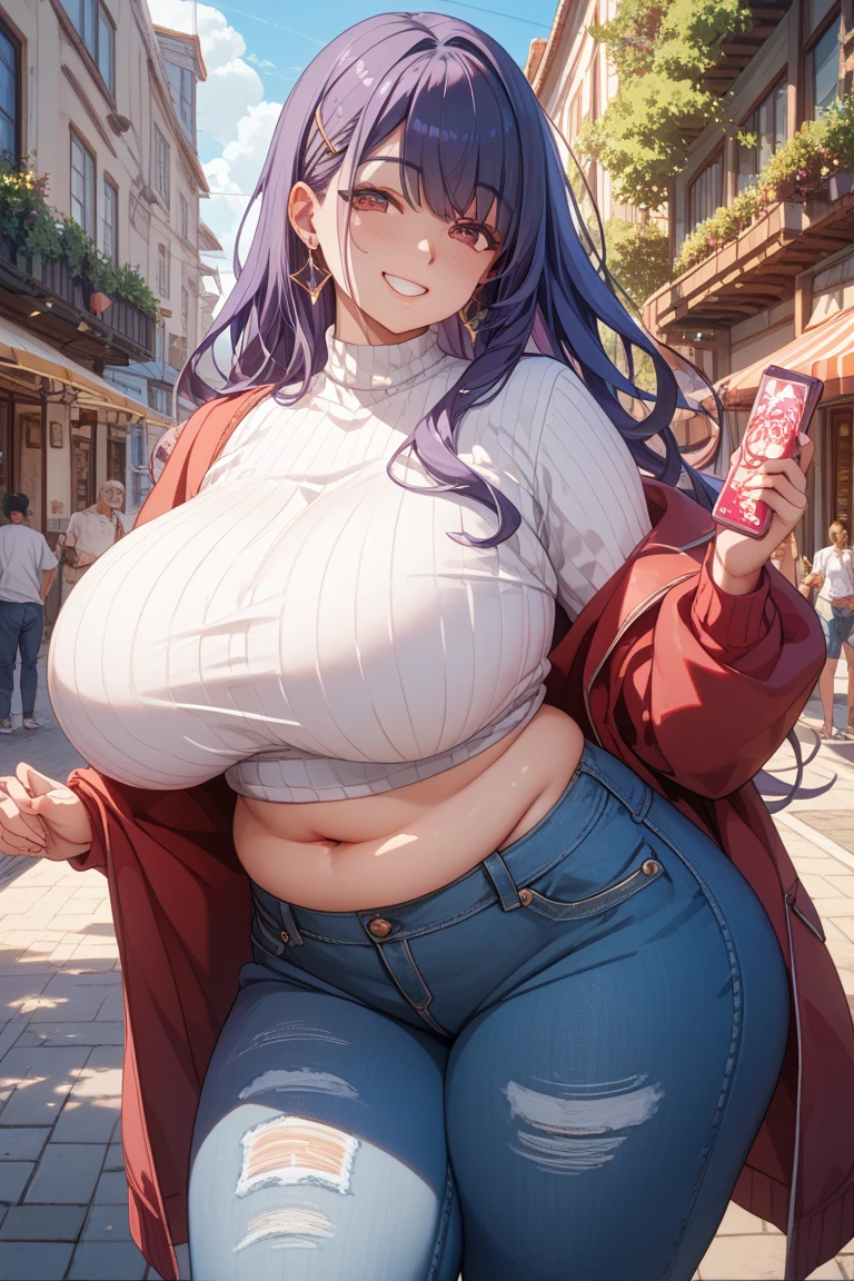 1 female, black long hair, glasses, huge breast, thick legs, white long sleeve shirt, red jean short, black eyes, in the mall, game store, sonic games, cap, lipstick, close up lip