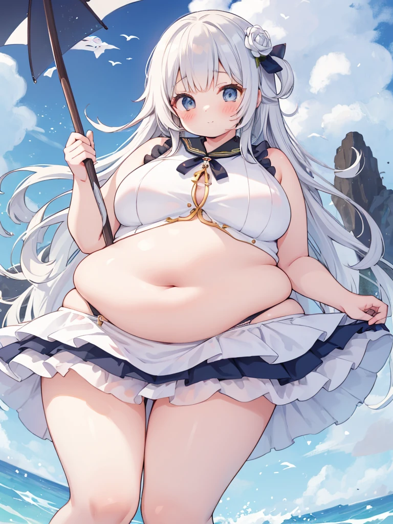 Giant maiden,Moe two-dimensional style,Pregnancy status,Round belly,Gaze at the bustling city, Laying on the market