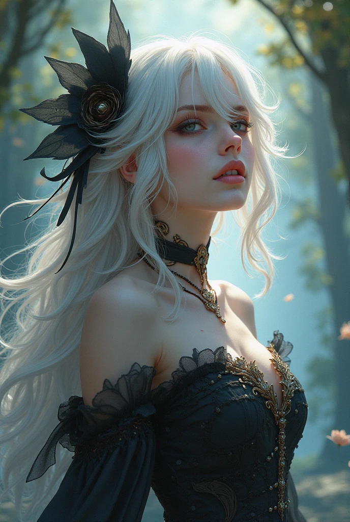 Hyper detailed art masterpiece country fair Dark, horror, smoke, mist, fog, ink dripping painting style thick visible brush strokes on canvas close up on country girl white hair ornate detailed clothes by Anton Belovodchenko,. The left side features a highly blossoming cherry tree with vibrant orange yellow blue flowers and dark branches. The background all rendered in shades of black and gray. A red sun is positioned in the upper right corner, adding a splash of color to the monochromatic scene. The overall composition is balanced and harmonious, with a serene and tranquil atmosphere. Masterpiece, award winning photography, Ultra-detailed, 64k artistic photography, photorealistic, ultra highly detailed, watercolor, jonkin