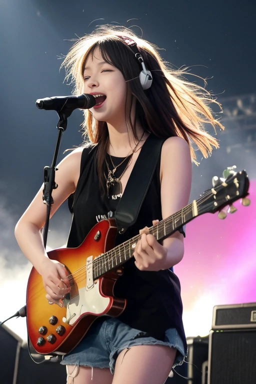 On Stage、topless、Wet、laughing、I have a guitar、Cute woman