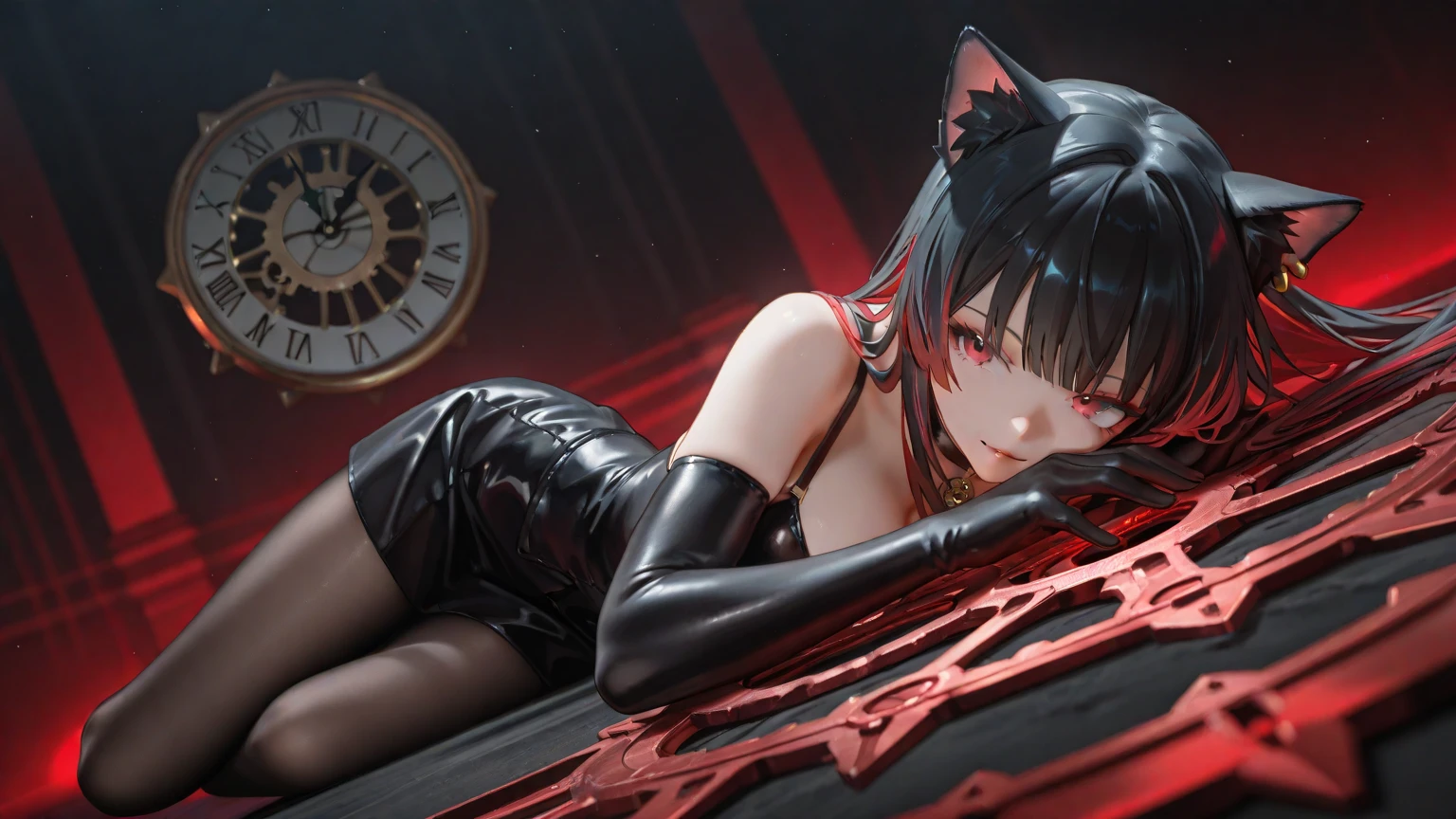 junkotvv, rubor, sonrisa aura brillante, Luz natural, Obra maestra, piel brillante, labios jugosos , ,sexy, caliente, , escote, demonio,labios jugosos, bimbo, reloj de arena, pelo largo with black pigtails and cute cat ears, Ojos muy abiertos, ojos rojos, masivo , dark lighting, pelo largo, arco Rosa, zapatos de plataforma, lazo en el pelo, gafas redondas doradas, pelo rubio arena, labios jugosos, cowboy scaliente, ((arco Rosa)), vestido, colmillos, liguero, coletas negras con orejas de gato