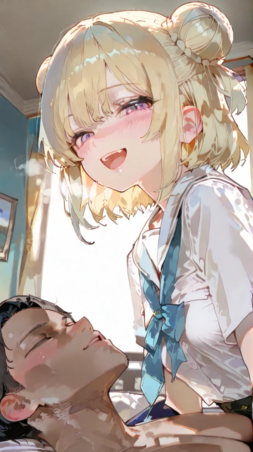 nsfw,(Petite),(Crossdresser),((Penis in crotch))blonde low twintails,lips,Sweat,White Breath,Handjob,Massive ,Joyful expression