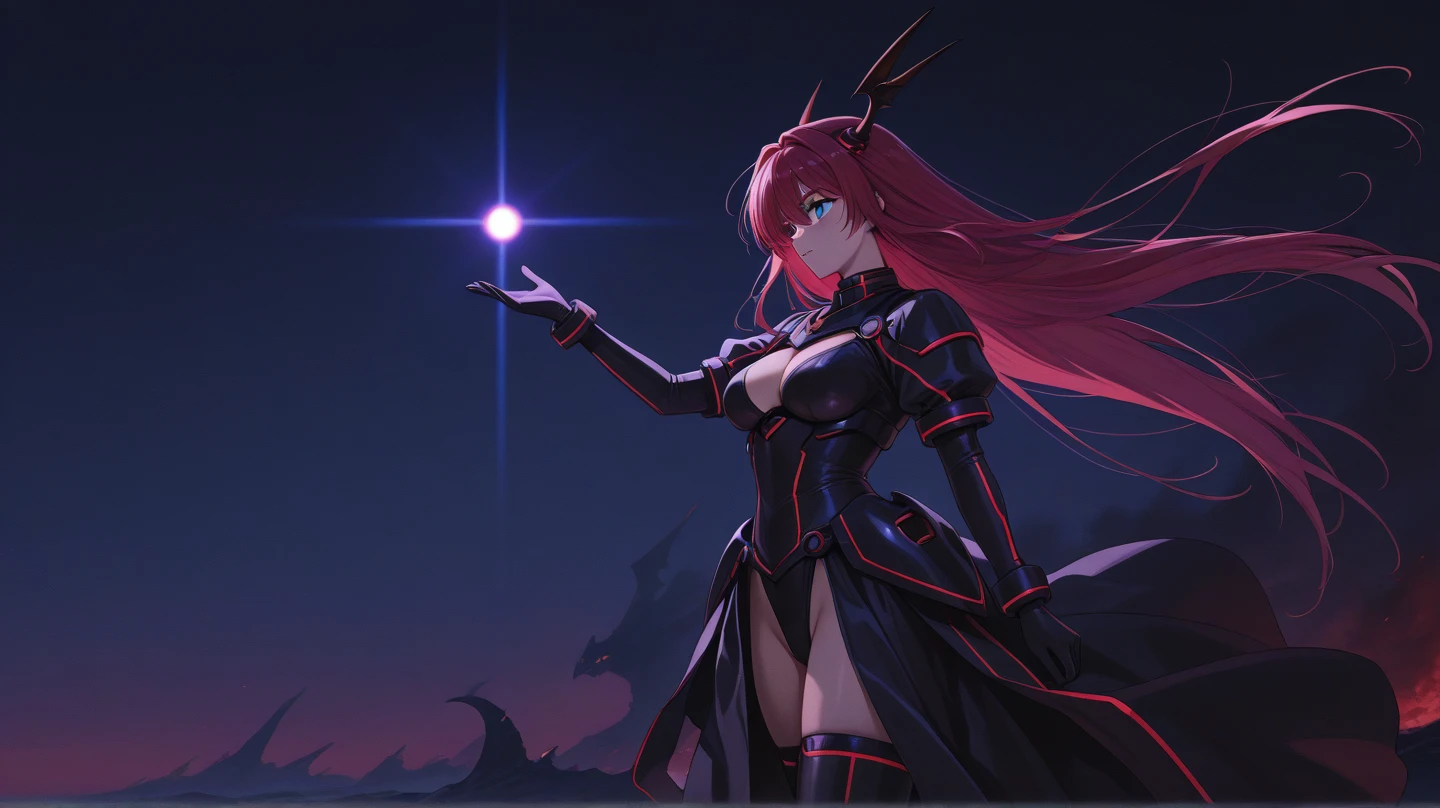 1girl, solo, red hair, two-tone dress, black dress, red dress, sleeping, temple, ancient goddess, (swords:1.6), goddess, blood, fangs, music, faceless, red eyes, blooming heart, high towers, ((footprints)), sleeps, for sixteen thousand years, (two-tone fire), pink fire, red fire, (cartoon fire:1.5), corpses, desert, avatar, beautiful, stylish, eye-catching, unique, aesthetic, drama, dramatic, atmosphere, atmospheric, lighting, hard lighting, 🕸️, 🕷️, 🔪, 💔, 😐, a gloomy place, darkly, curls, emo, black lipstick, two-tone hair, gradient hair, spessartine gradient, spessartine hair gradient, (glowing spessartine:1.5), very long hair, curly hair, puffy dress, long dress, very short skirt, barefoot, shoulder-high, bloody roses, broken crown, (darkener:1.6), (detailer:0.5), halo, ((glowing halo))