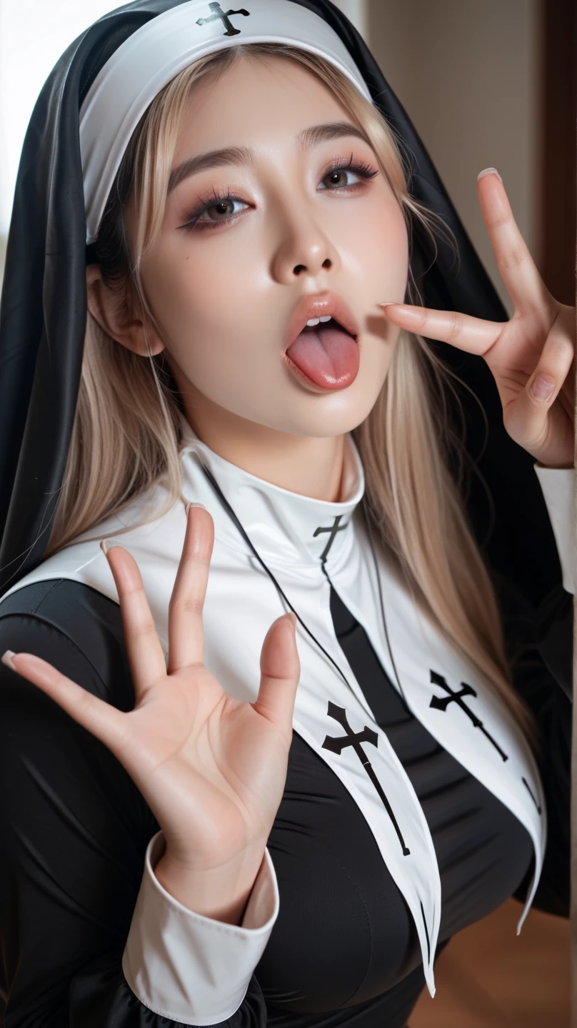 nude、Young nun, Bible, Gray Hair, church, Realistic and detailed eyes , Browsing Caution,,((( She is being made to cum))),Kind Face、((Blowjob)、((Put it in your mouth))