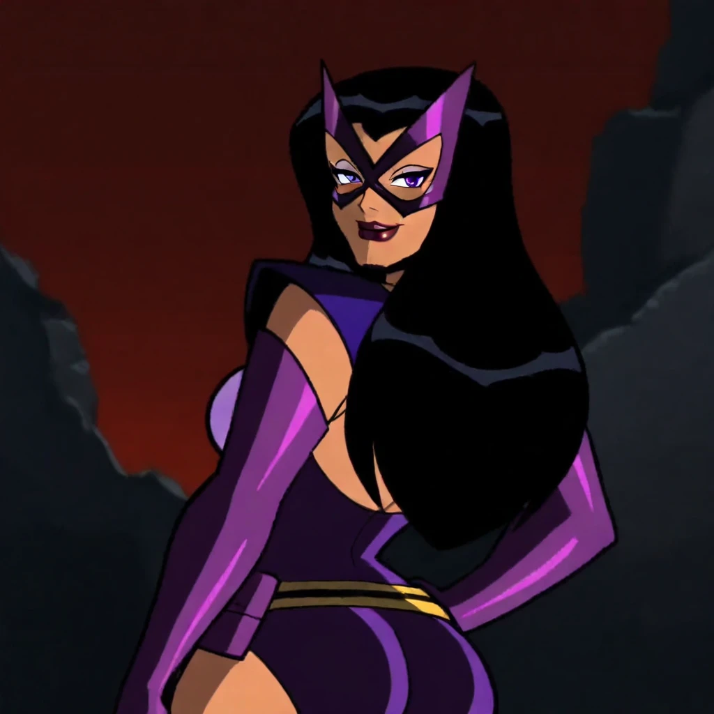 Tf pic of Batman transforming into a docile sexy female bimbo Alice with huge breasts and thick lips