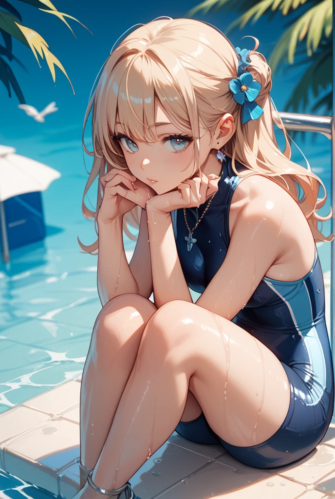 Highest quality、High resolution、Detailed Background、(Beautiful face in every detail:1.4)、Anatomically correct、(Detailed facial expressions)、(fine grain:1.2)、 beauty、cuteカラーの髪色、Braided Ponytail、Braided bob cut、Braided twin tails、Navy School Swimsuit、(Flat Chest)、Perfect body line、Thick thighs、Please show me your whole body、
(Five beautiful girls in school swimsuits are having fun at the school pool.:1.5)、
Big smile、Laughing with your mouth open、My whole body is wet、My hair is wet too、Fun atmosphere、Embrace each other、cute仕草、cute,,(((ベルトとストラップ付きのFor women下着セット,Metal Chain,Sexy Lingerie,4 Piece Set,Porn Wear,Nightclub Temptation,For women))),