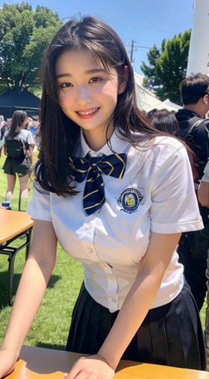 solve, 1 girl, Looking at the audience,Young and beautiful Japan woman, Very cute face, Gorgeous appearance, Big Breasts,Long Bob Hair,smile,(school uniform:1.3),Beautiful Eyes,(that'the wind is strong:1.3), 混雑した道をsmileで歩く,Glossy Lips, Double eyelids on both eyes, Natural Makeup, Long eyelashes, 艶やかで滑らかなライトブラウンのLong Bob Hair, Asymmetrical bangs, Glowing Skin, Center image, 高solve, Attention to detail, Detailed hairstyle, Detailed face, Great cinema lighting, Octane Rendering, Vibrant, Surreal, Perfect limbs, Perfect Anatomy, Spread your hair、Slender beauty:1.4、((Saggy breasts:1.4))、Exposing breasts、Slim Abs、Tight waist、(smile:1.2) 、(Pleated mini skirt、Tuck up the hem of your skirt:1.2))、thin and long beautiful legs、Legs wide open、(See-through black stockings:1.2)、(Lace panties:1.2、Beautiful pussy exposed、Take off、pussy creampie、pubic hair:1.1)、(From below:1.2)、Backlight、