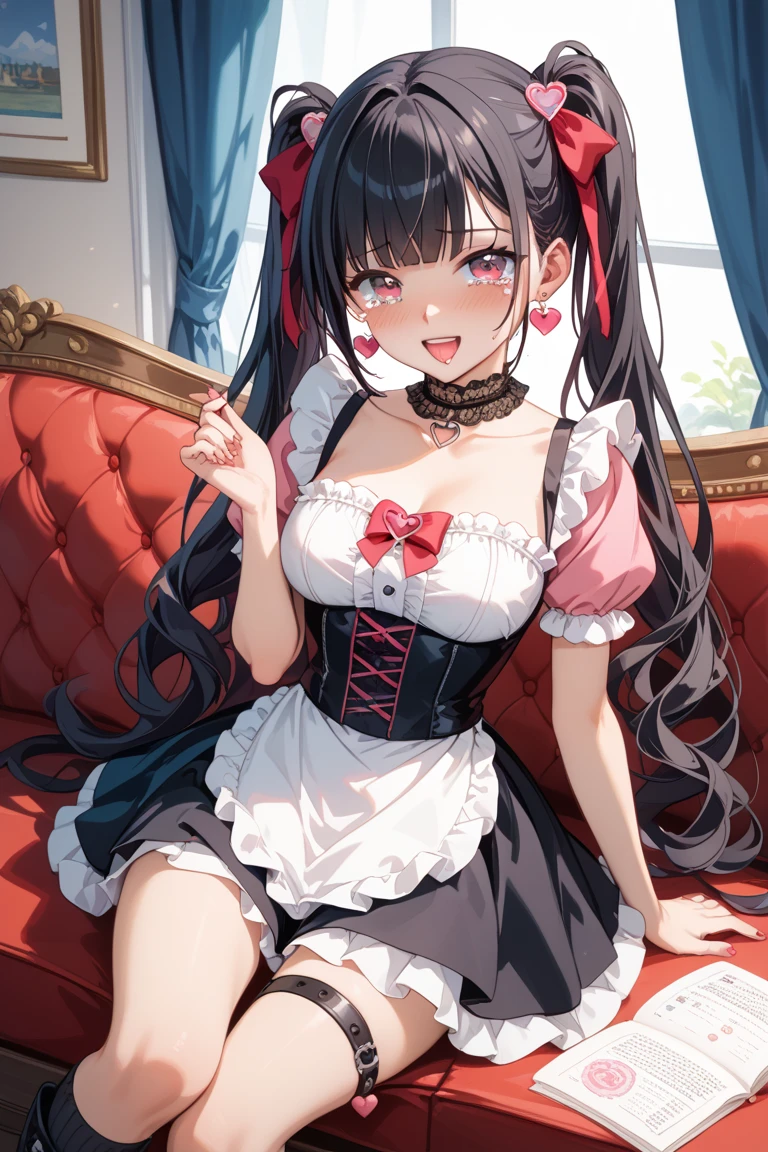 red sofa,