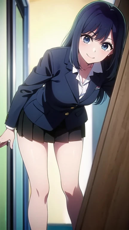 Beautiful lighting, One Girl, solo, Akane, White shirt, (((skirt))),Sweater vest, Black vest, Blue tie, ((Anime Style))、((2D))、Laughter、Open your mouth、Look forward,((Cotton panties with crotch)),(((skirtめくり, I can see your pants))),squat,From below,blush,Embarrassing,skirtを持ち上げる,Spread your legs,skirtをめくる,
