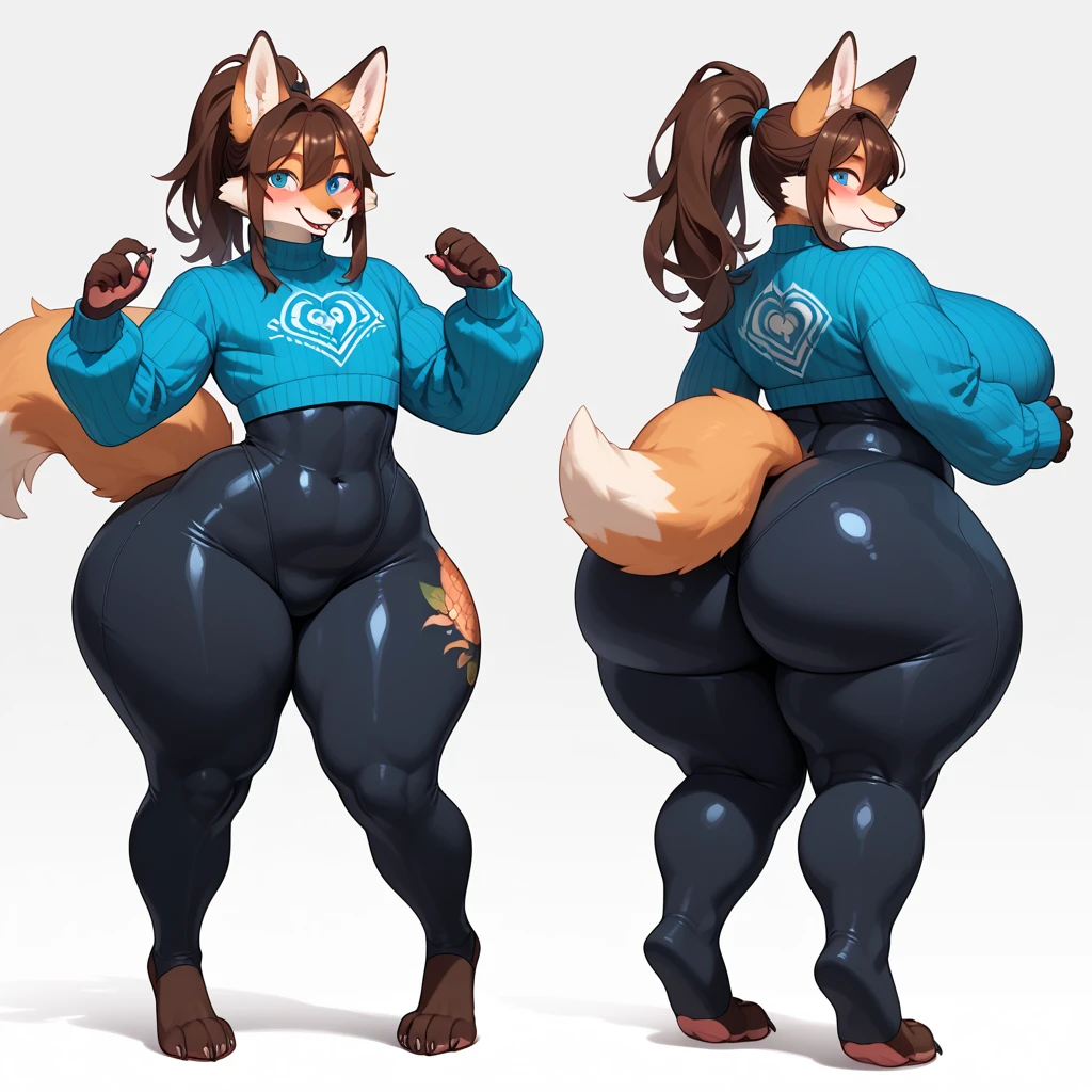 a horse MILF furry, red baseball cap, black shirt, fluffy, red hoodie, black sport pants, red sport shoes, long hair, black hair, brown eyes, embarrassed, surpriced, blushed, big boobs,MILF, Thick, chubby, reference sheet, multiple views,