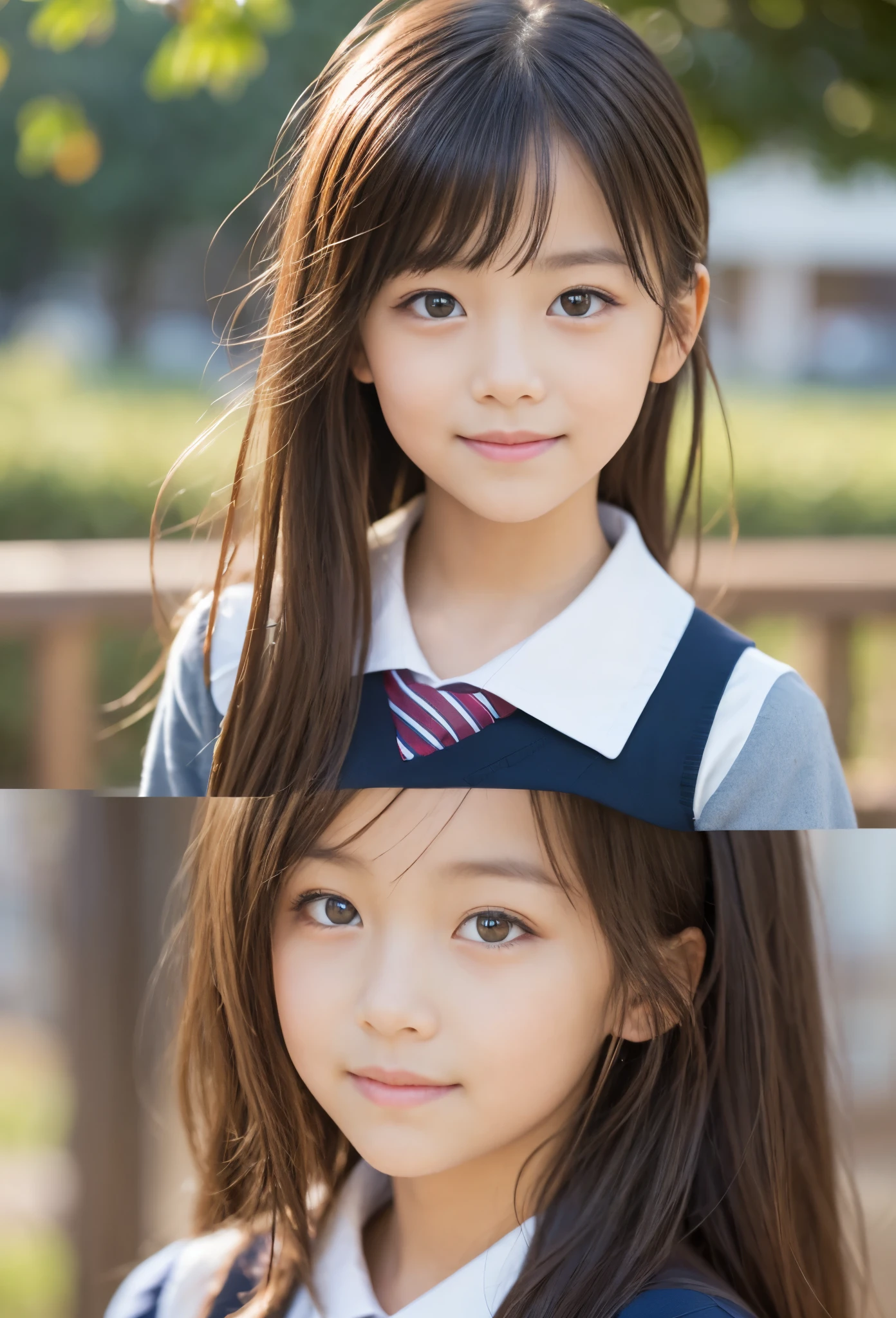 (Highest Quality,8K quality,masterpiece:1.3),(ultra high resolution,photorealistic:1.4,raw photos of Kao all),(ultra details,Caustics,Detailed Background),(Ultra Realistic Capture,beautiful detailed skin,Perfect Anatomy),In the sunset,Twilight Sky,School building,Schoolyard,18 years old, cute,single eyelid, black haired short bob ,school uniform,Look at the camera,smile,bust up shot,natural soft light