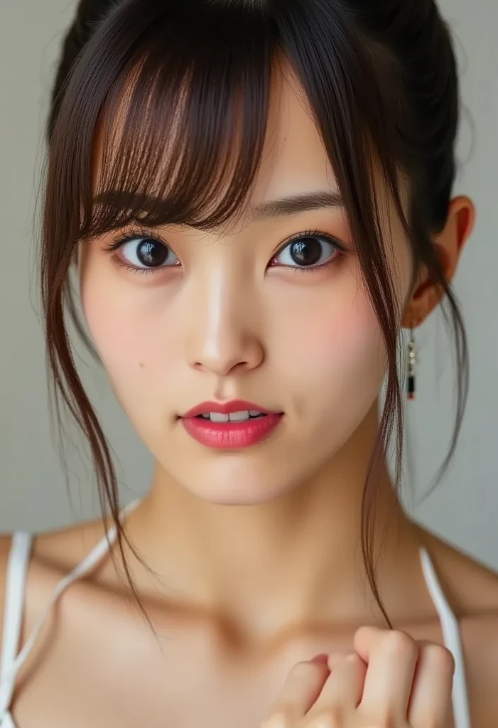   Staring at  、(  sharp concentration in nude clothes ),  from below, (   Please kneel and look up  :1.10), (( open your mouth:1.6)), (  sticking out :1.8), (Super Detailed Beautiful Face:1.10), ( very detailed beautiful slim body:1.9), 21 years old, (  super detailed :1.7), (  worried expression:1.3),   woman in the center of the image  , in their 40s,   photorealistic,   hyperrealism,   Portrait of a young and lovely Japanese woman  , Japanese look ,   young, cute, slender oriental face,   bust up shot , 21 years old idol with a cute face,    Beautiful Japanese Girl's Face  , Japanese look ,   she has an adorable treasure   , ( Fairytale style swimsuit  :1.7), 