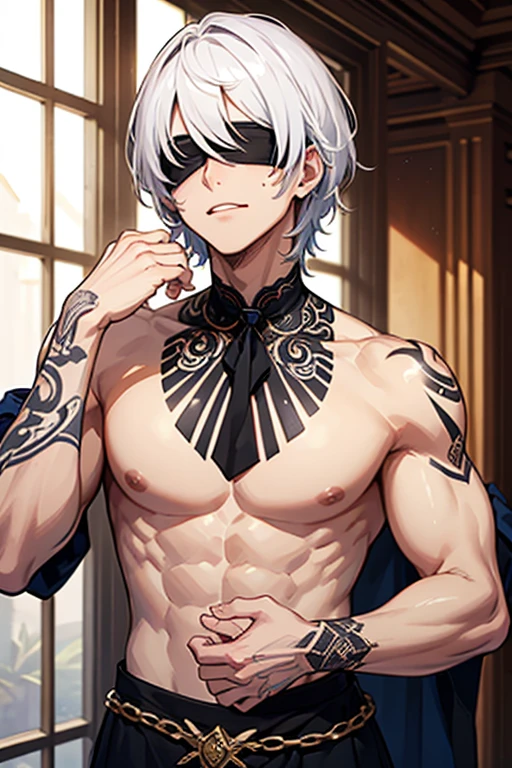 male、Gray Hair、Gray Hair、short hair、Red Eye、冷血なmale、good looking、Cold Face、Well-formed face、Well-built、Hard look、y、sex装、Belly out、garter belt、Expressionless、Naughty face、Having your spine and neck traced、tingles、Thigh touching、Be surprised、