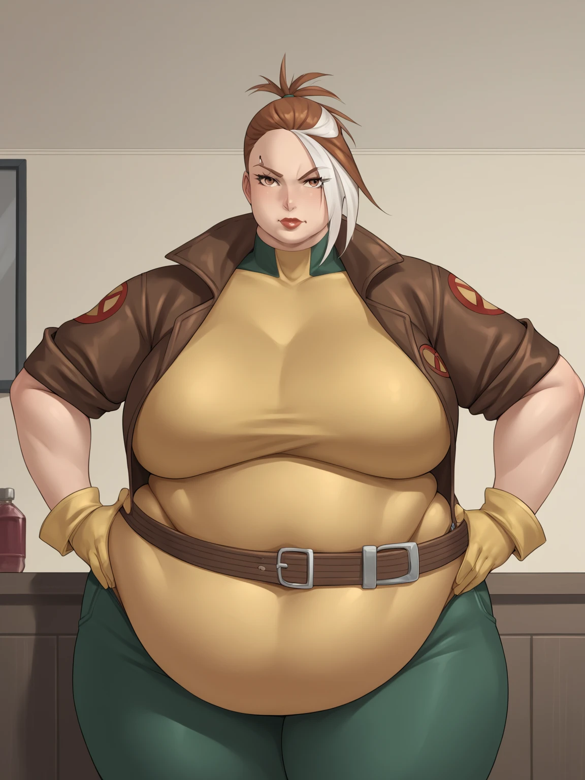 Female funger laying down on bed full body standing straight symmetrical looking to viewer, very detailed illustration, 1sologirl, big breasts, highres, high quality, masterpiece, looking at viewer (female knight), orange long hair, absurdres, ultra-detailed, (8k, Best Quality, Masterpiece:1.2) (realist, photo-realist:1.37) (whole body) legs apart (wide stance) standing contrapposto, ultra detailed, 1 girl,beautiful, Alone (female funger) (big breasts:1.5) (Beautiful detailed eyes) (SMILE:1.2) (Closed mouth), sharp focus, depth of field, Good composition, very long straight hair, hair explosion ((orange_eyes)) intricate, bokeh (Tetsuya Nomura style) perfect breasts, white tank top, black thong, suspenders, gloves, socks, toned body, athletic, wide hips, thin waist, toned arms, exposed abdomen