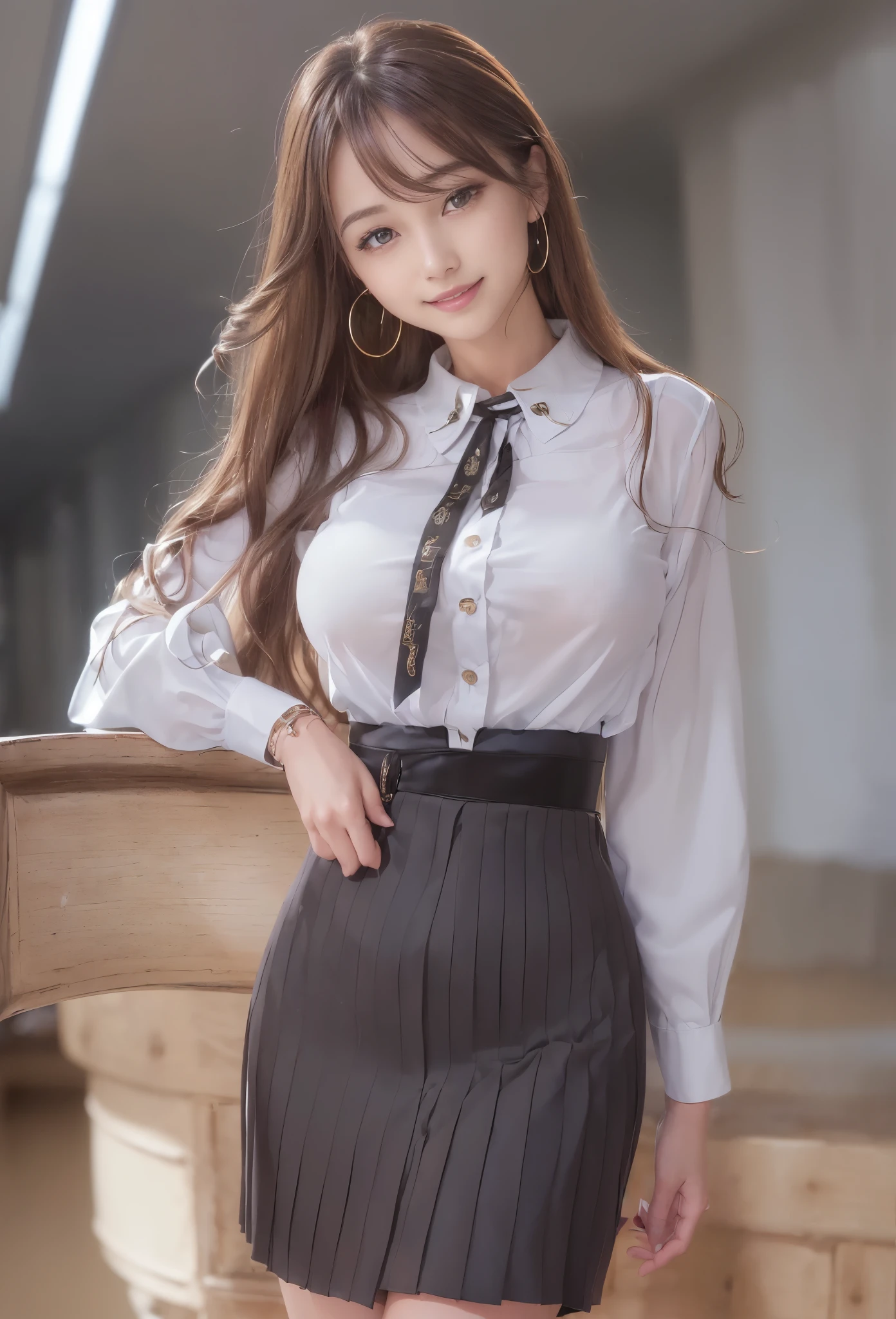 Elegant woman sitting shallowly on a chair, Phenomenally cute face、Popular makeup、korean female fashion model, (Ultra-realistic pantyhose:1.5)、Black stockings、Cute one-piece dresses、extremely beautiful legs, Cute elegant pose, Korean Girl, Very beautiful long legs, pretty face with arms and legs, elegant smiling pose, full body cute young lady, Gorgeous young Korean woman, photo of slim girl model, cute young woman、realistic skin textures、shinny skin、turned around、Exposed thighs!!!、