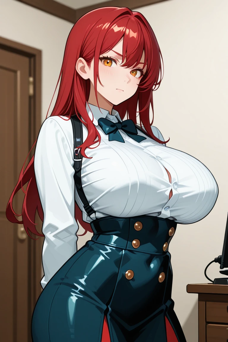 My name is Hikaru, I am a white test woman with long red hair and black eyes. I am 1.60 cm tall and weigh 46 kg. My breast sizes are 300 cm, my waist is 60 cm and my hips are 200 cm. Dressed in the sexy police costume . With big breasts 300 cm